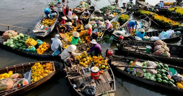 Ly cà phê 10.000 đồng trong nắng sớm ở chợ nổi Cái Răng