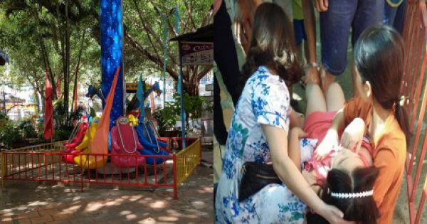 Đứt cáp quay trò chơi, hai cháu nhỏ rơi từ độ cao 5 mét