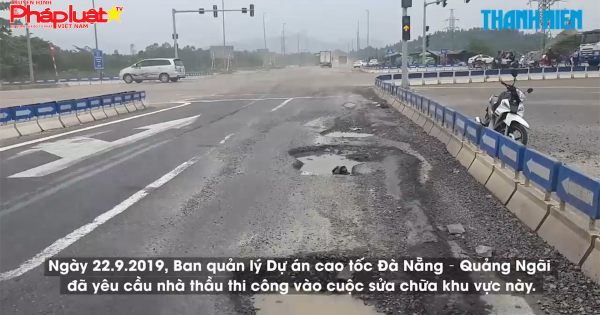 Cao tốc ở miền Trung xuất hiện ổ gà