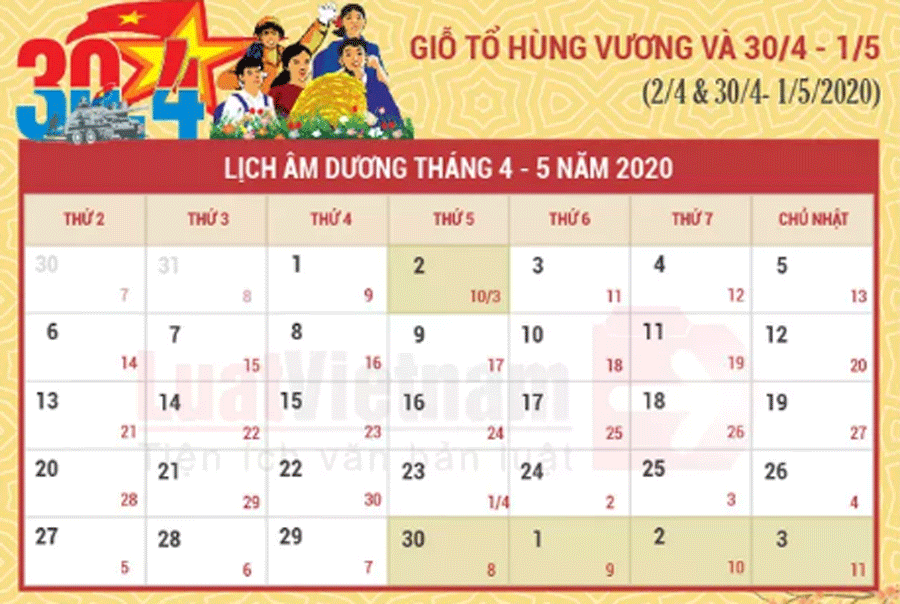 Lịch nghỉ lễ Giỗ tổ Hùng Vương và 30/4 - 1/5