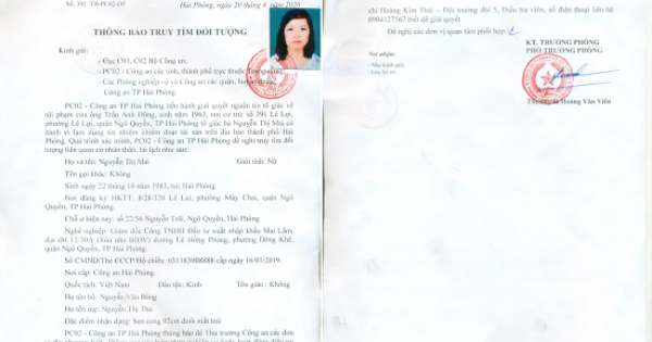 Truy Nã Nữ Giám Đốc Hải Phỏng Chiếm Đoạt 300 Tỷ Đồng Rồi Bỏ Trốn