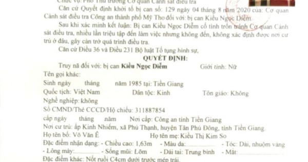 Công an thành phố Mỹ Tho truy nã đối tượng huỷ hoại tài sản