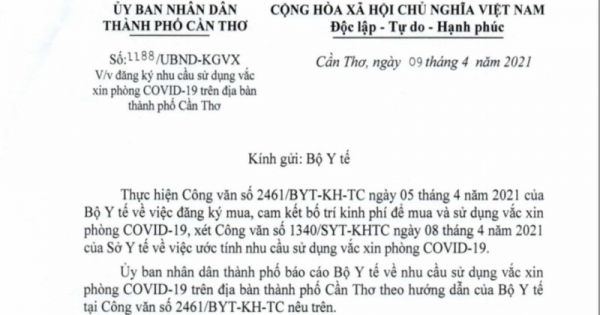Cần Thơ đăng ký sử dụng hơn 1,7 triệu liều vaccine COVID-19