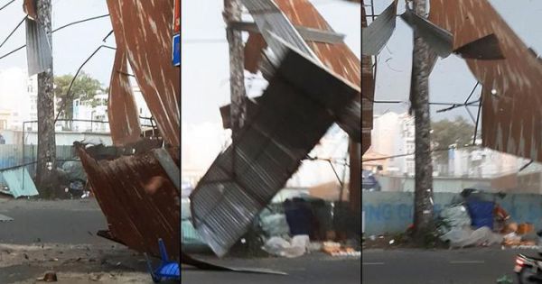 Gió mạnh, tôn bay tá lả trên đường Lý Thường Kiệt, TP.HCM