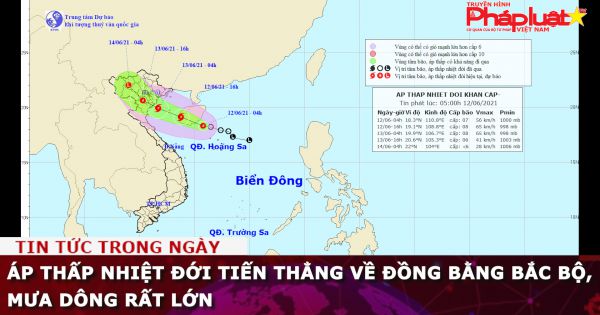 Áp thấp nhiệt đới tiến thẳng về đồng bằng Bắc Bộ, mưa dông rất lớn