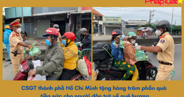 CSGT thành phố Hồ Chí Minh tặng hàng trăm phần quà, tiếp sức cho người dân trở về quê hương