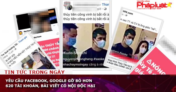 Yêu cầu Facebook, Google gỡ bỏ hơn 620 tài khoản, bài viết có nội độc hại