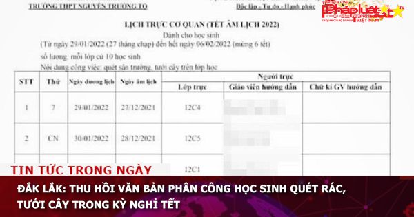 Đắk Lắk: Thu hồi văn bản phân công học sinh quét rác, tưới cây trong kỳ nghỉ Tết