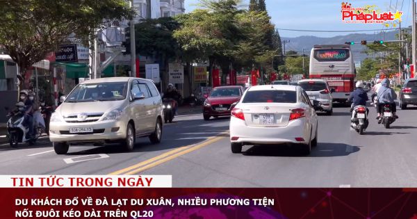 Du khách đổ về Đà Lạt du xuân, nhiều phương tiện nối đuôi kéo dài trên QL20