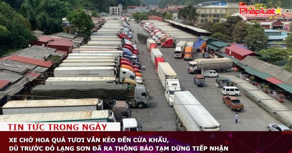 Xe chở hoa quả tươi vẫn kéo đến cửa khẩu, dù trước đó Lạng Sơn đã ra thông báo tạm dừng tiếp nhận