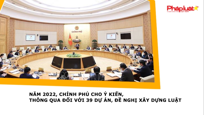 Năm 2022, Chính phủ cho ý kiến, thông qua đối với 39 dự án, đề nghị xây dựng luật