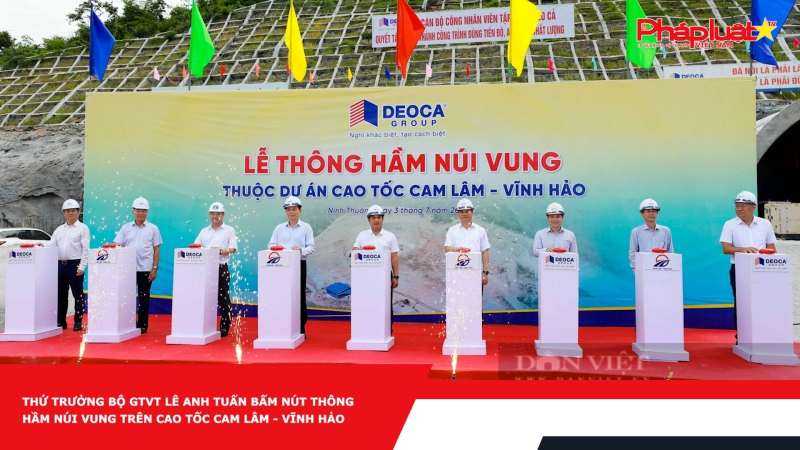 Thứ trưởng Bộ GTVT Lê Anh Tuấn bấm nút thông hầm Núi Vung trên cao tốc Cam Lâm - Vĩnh Hảo