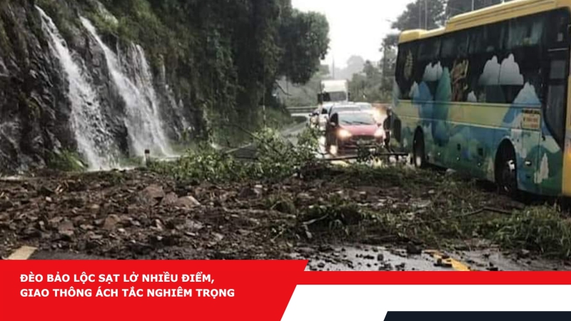 Đèo Bảo Lộc sạt lở nhiều điểm, giao thông ách tắc nghiêm trọng