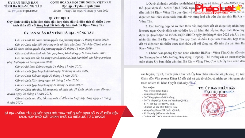 Bà Rịa – Vũng Tàu: Quyết định mới thay thế quyết định số 15 về điều kiện tách, hợp thửa đất chính thức có hiệu lực từ 2/10/2023