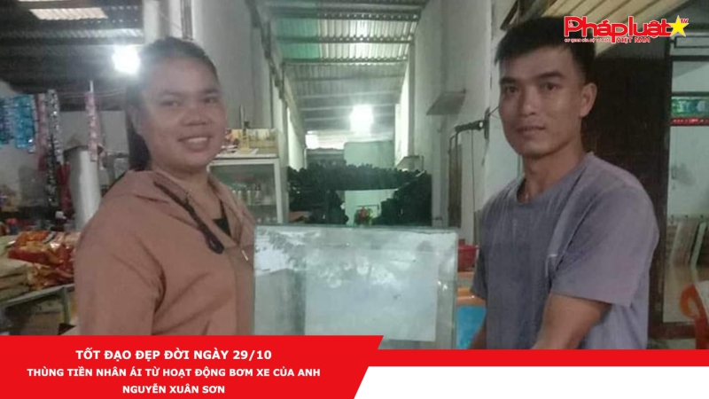 TỐT ĐẠO ĐẸP ĐỜI NGÀY 29/10 - Thùng tiền nhân ái từ hoạt động bơm xe của anh Nguyễn Xuân Sơn