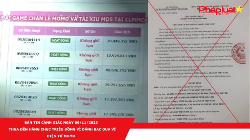 BẢN TIN CẢNH GIÁC NGÀY 09/11/2023 - Thua đến hàng chục triệu đồng vì đánh bạc qua ví điện tử MoMo