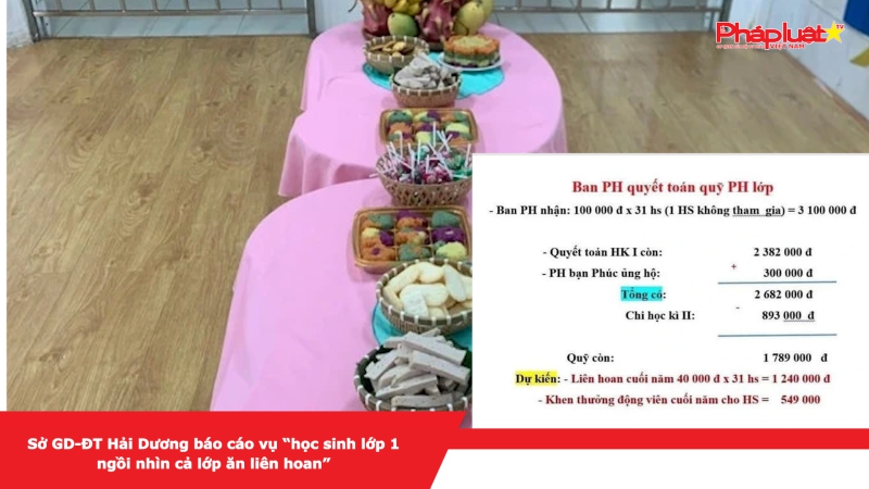 Sở GD-ĐT Hải Dương báo cáo vụ học sinh lớp 1 ngồi nhìn cả lớp ăn liên hoan.